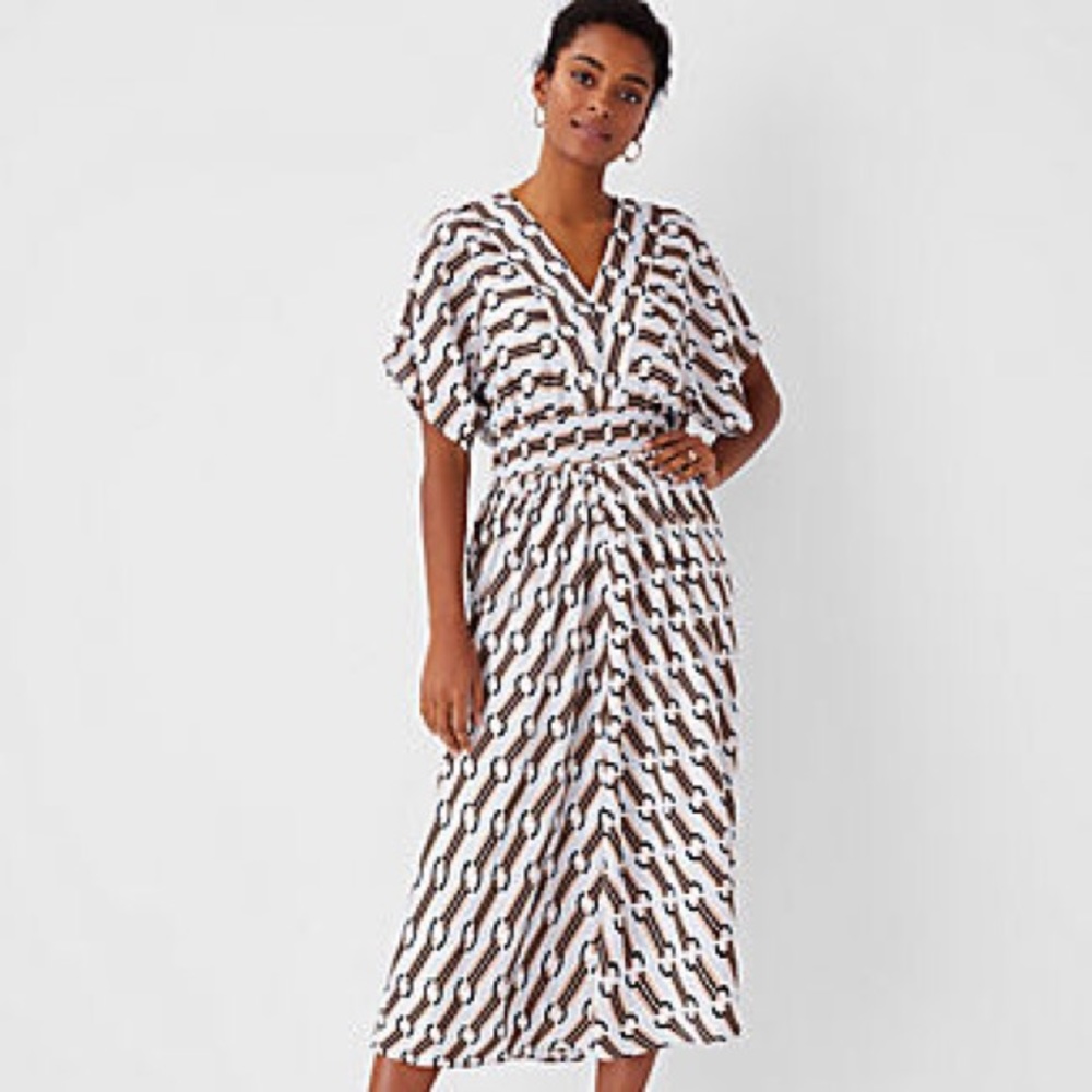 Ann Taylor Chain Print Midi Dress Small